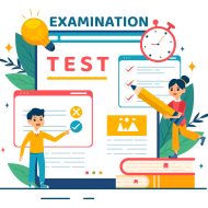 Examination Paper Vector Illustration with Online Exam, Form, Papers Answers, Survey or Internet Quiz in Flat Kids Cartoon Background Design